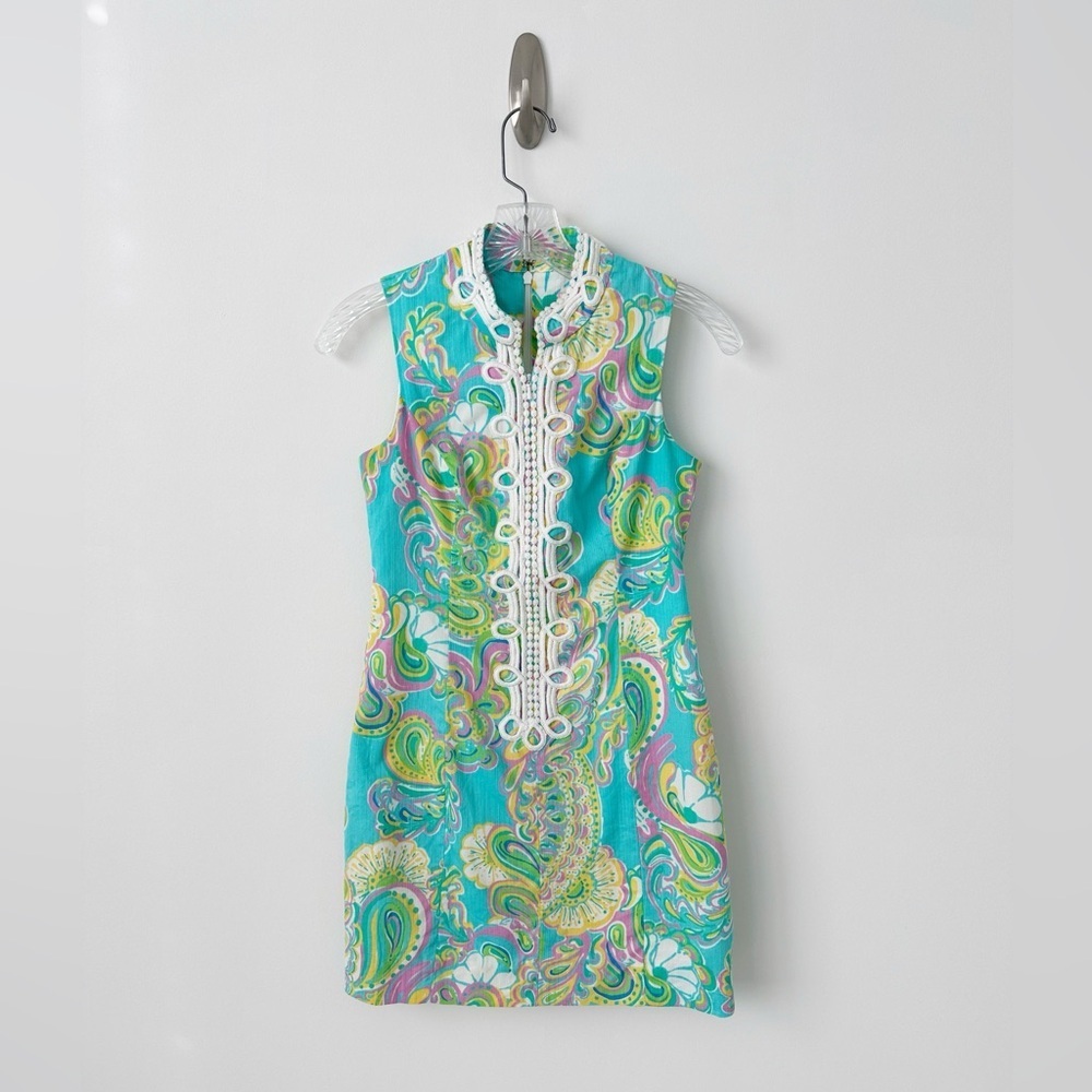 Lilly Pulitzer Alexa Shift Dress 00 Shorley Blue Double Trouble 100% Cotton